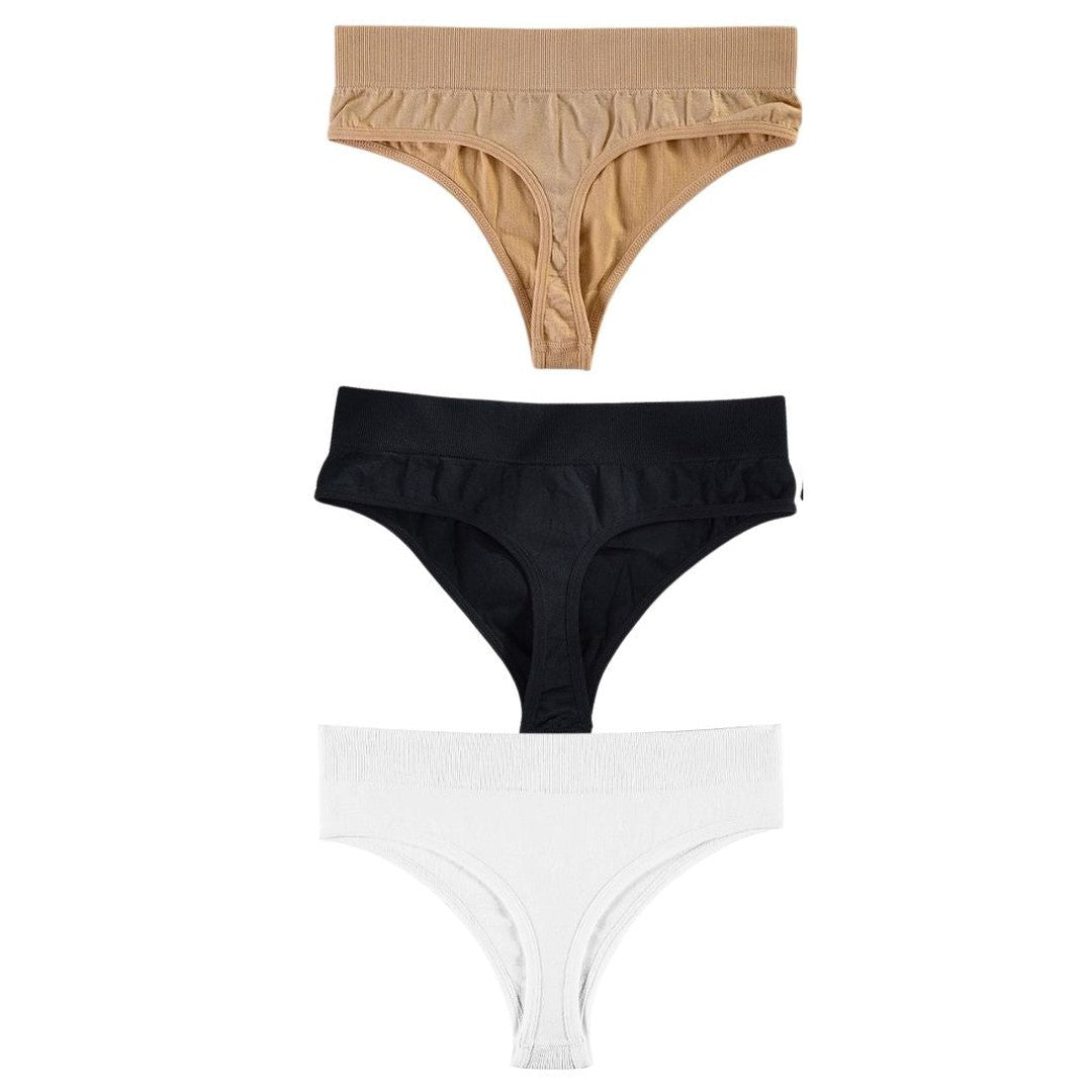 3 × Tanga Vita Alta Pureline in omaggio · inclusi nei 6 del pack · Beige, nero e bianco