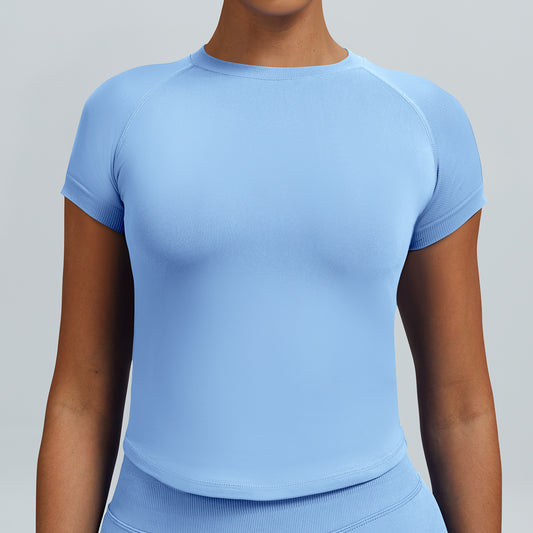 T-shirt seamless a maniche corte Sculptline, colore Azzurro Ghiaccio