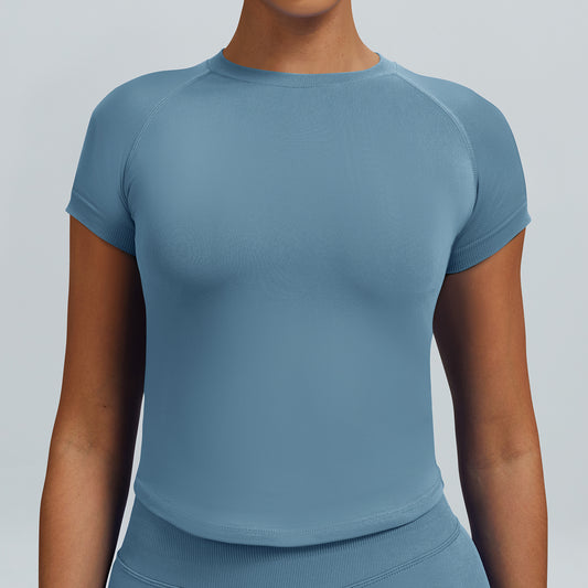 T-shirt seamless a maniche corte Sculptline, colore Azzurro Nebbia