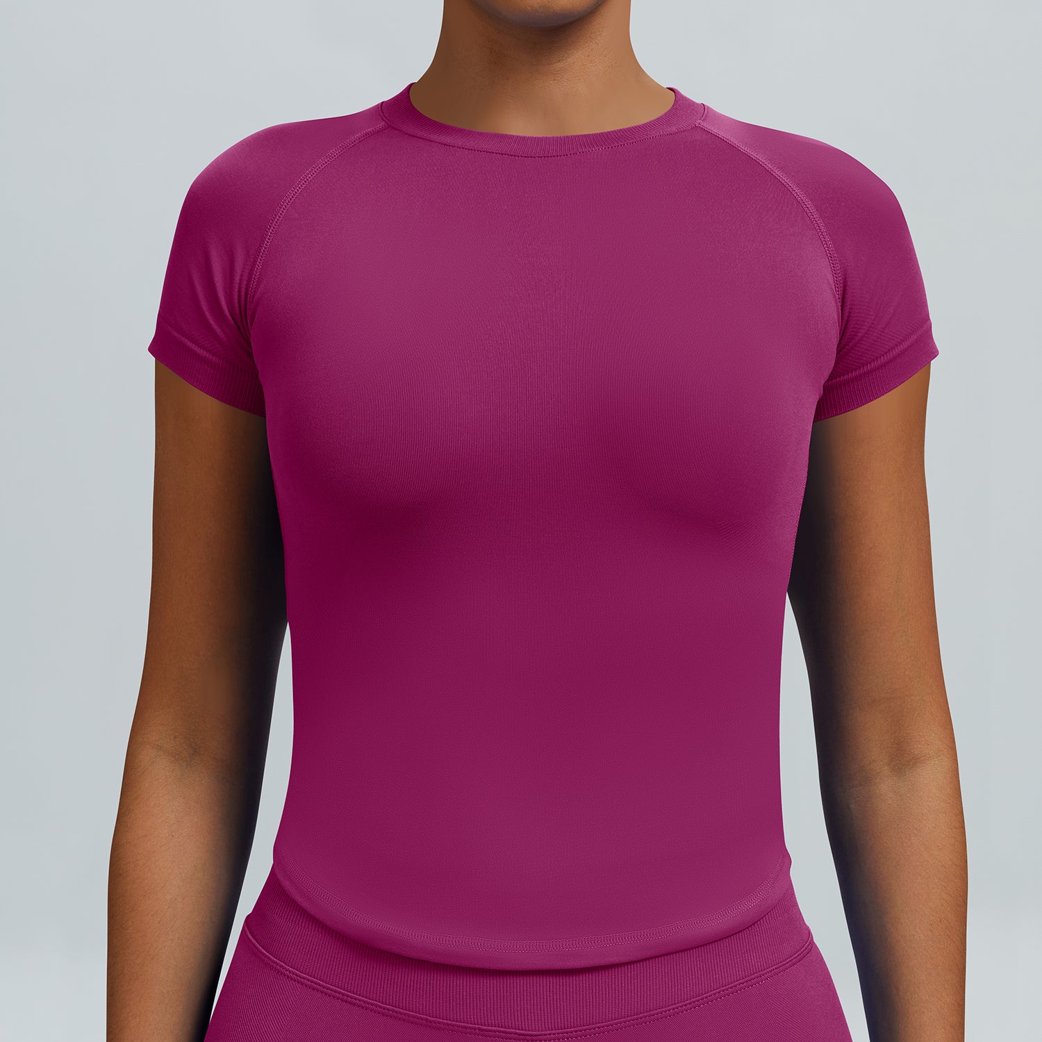 T-shirt seamless a maniche corte Sculptline, colore Rosso Bacca
