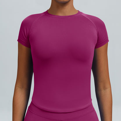 T-shirt seamless a maniche corte Sculptline, colore Rosso Bacca