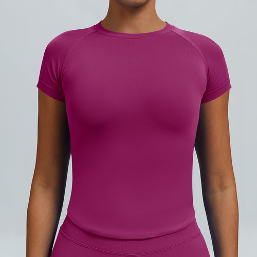 T-shirt seamless a maniche corte Sculptline, colore Rosso Bacca