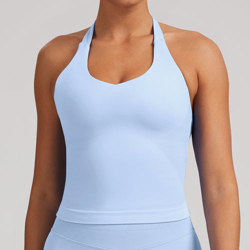 Canotta seamless con spalline larghe Sculptline, colore Azzurro Ghiaccio