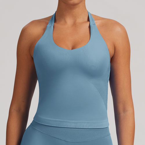 Canotta seamless con spalline larghe Sculptline, colore Azzurro Nebbia