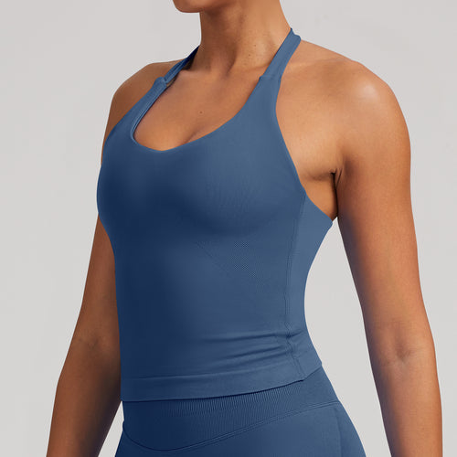 Canotta seamless con spalline larghe Sculptline, colore Grigio Blu
