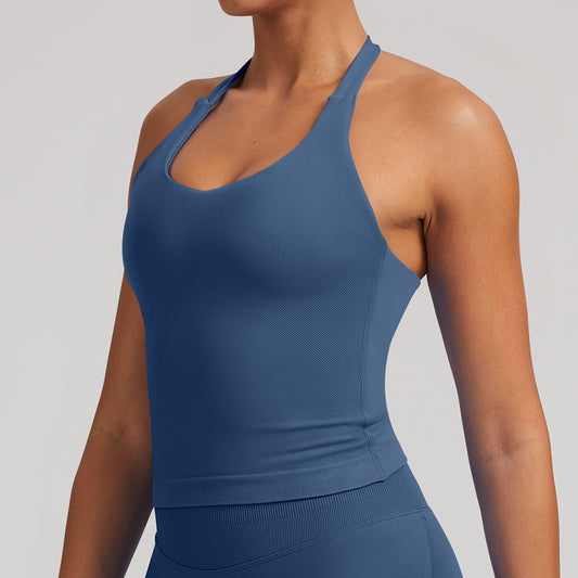 Canotta seamless con spalline larghe Sculptline, colore Grigio Blu
