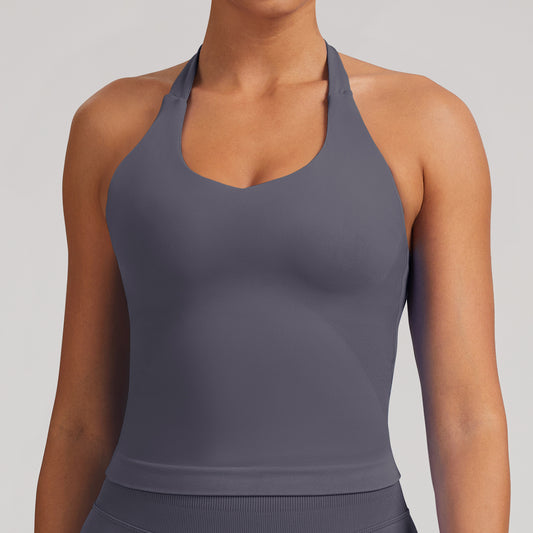 Canotta seamless con spalline larghe Sculptline, colore Grigio Fungo
