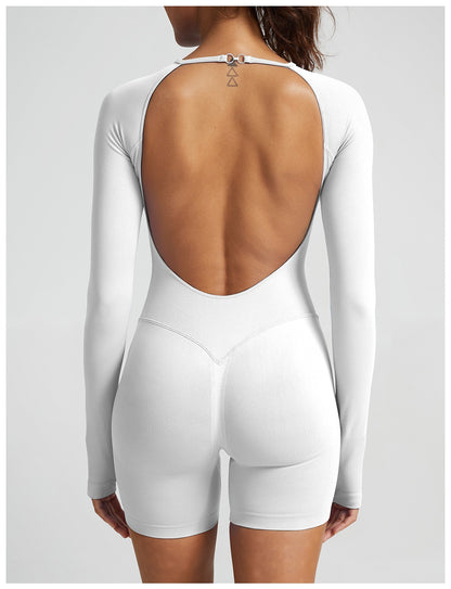 Tuta Corta Manica Lunga Sculptline™ Seconda Pelle — Bianco, indossato (2)