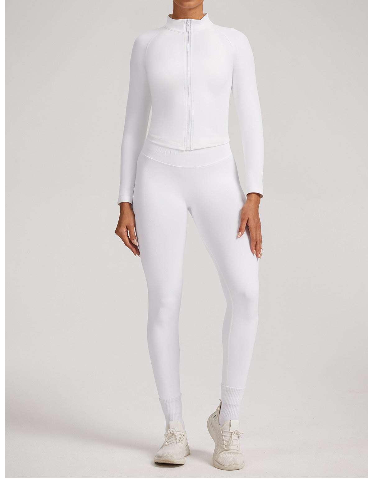 Giacca Zip Sculptline™ Seconda Pelle — Bianco, indossato (1)