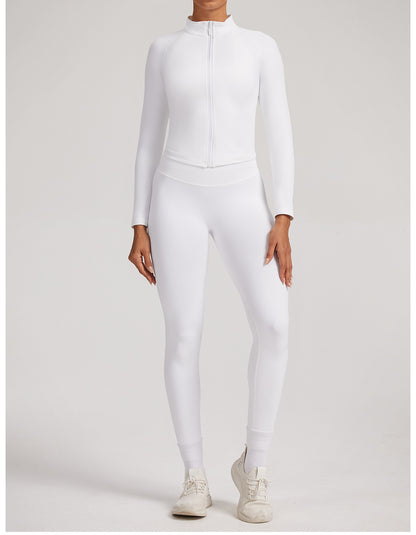 Giacca Zip Sculptline™ Seconda Pelle — Bianco, indossato (1)