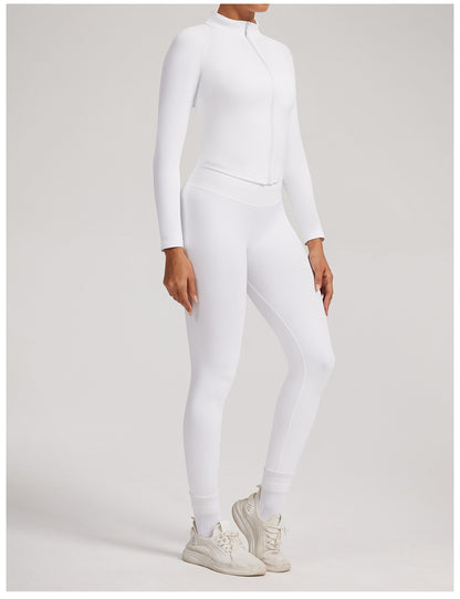 Giacca Zip Sculptline™ Seconda Pelle — Bianco, indossato (3)