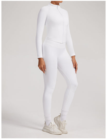 Giacca Zip Sculptline™ Seconda Pelle — Bianco, indossato (3)