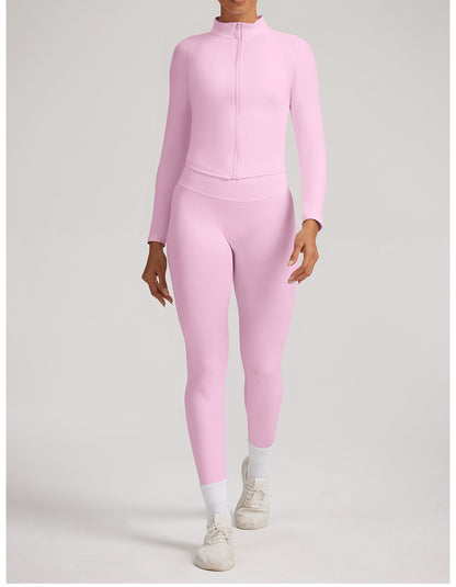 Giacca Zip Sculptline™ Seconda Pelle — Rosa, indossato (1)