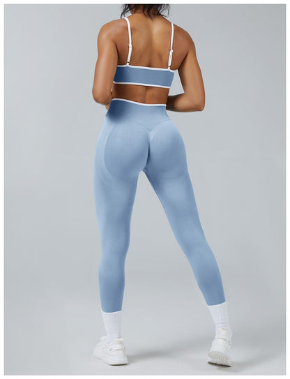 Leggings Line Azzurro Baby con il reggiseno, indossato (2)