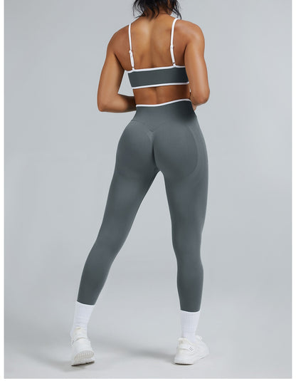 Leggings Line Grigio Grafite con il reggiseno, indossato (1)