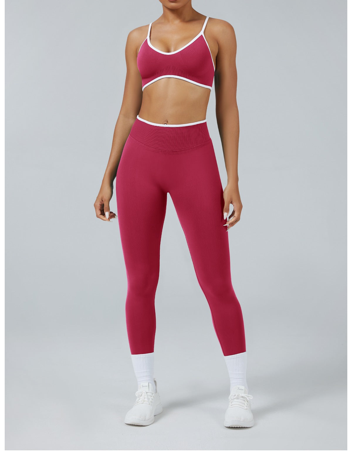 Leggings Line Lampone con il reggiseno, indossato (1)