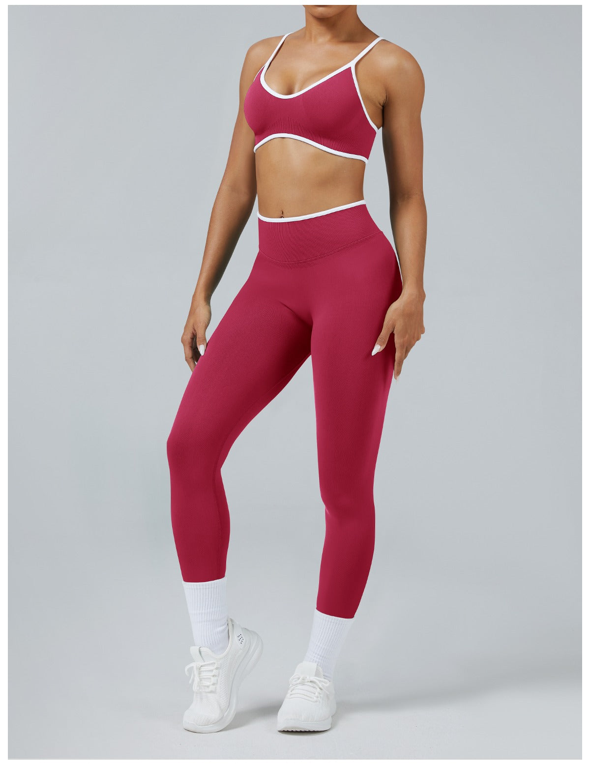 Leggings Line Lampone con il reggiseno, indossato (3)