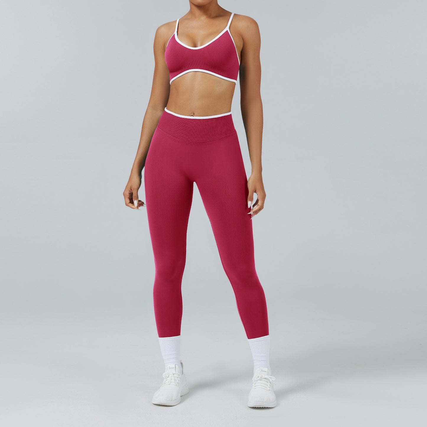 Leggings Line Lampone, indossato con il reggiseno