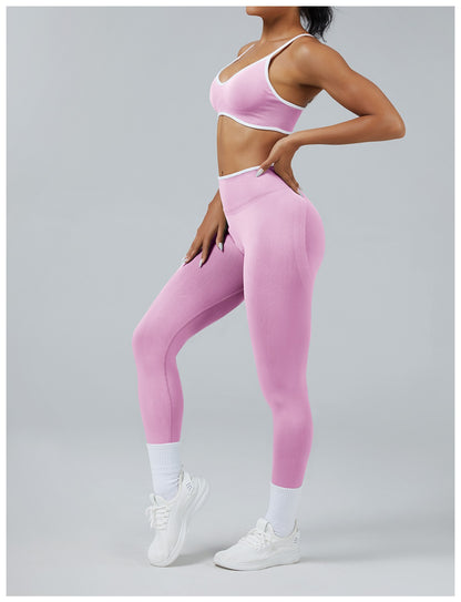 Leggings Line Rosa Orchidea con il reggiseno, indossato (2)