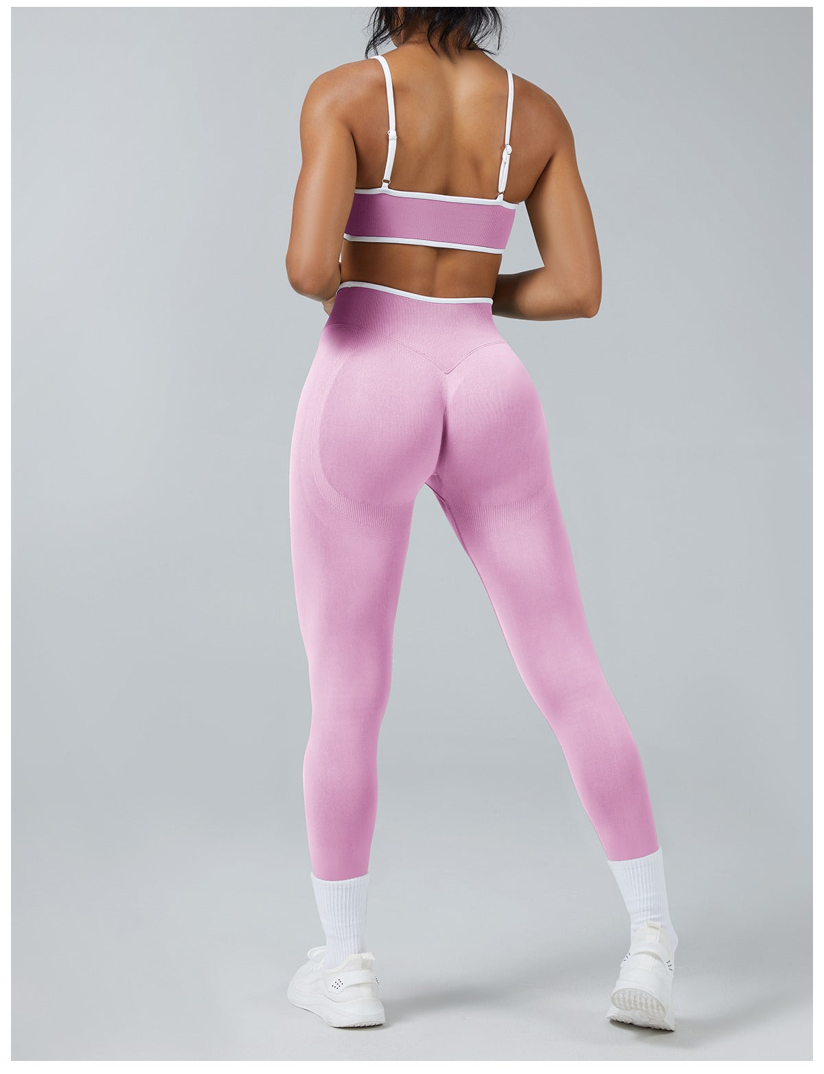 Leggings Line Rosa Orchidea con il reggiseno, indossato (3)