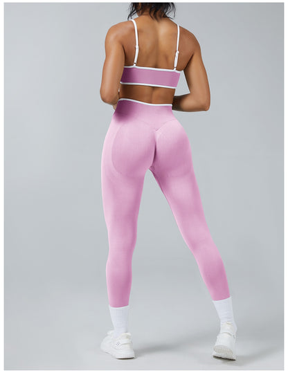Leggings Line Rosa Orchidea con il reggiseno, indossato (3)