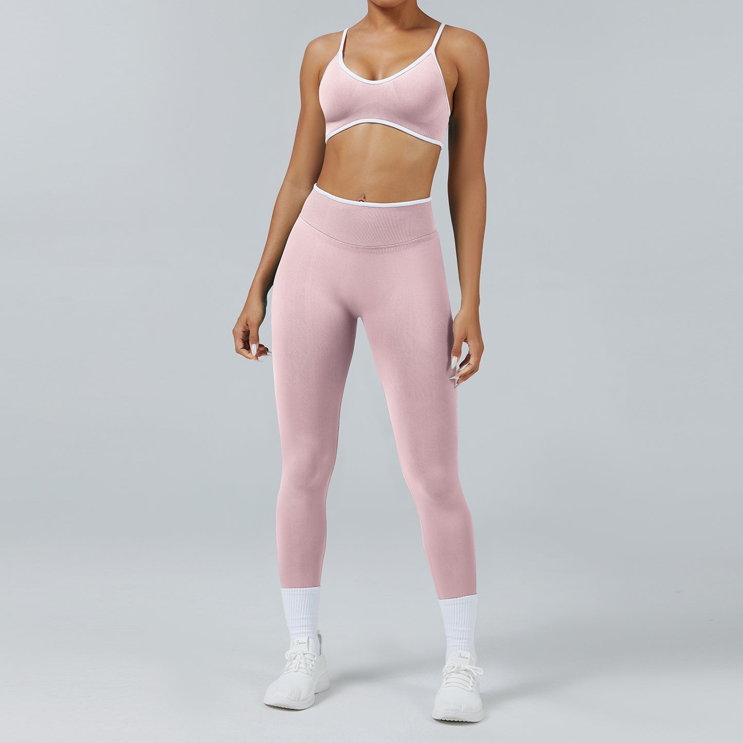 Leggings Line Rosa, indossato con il reggiseno
