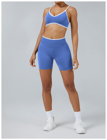 Short Line Blu Provenza con il reggiseno, indossato (2)