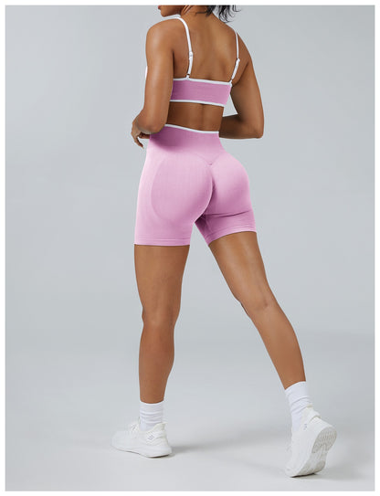 Short Line Rosa Orchidea con il reggiseno, indossato (2)