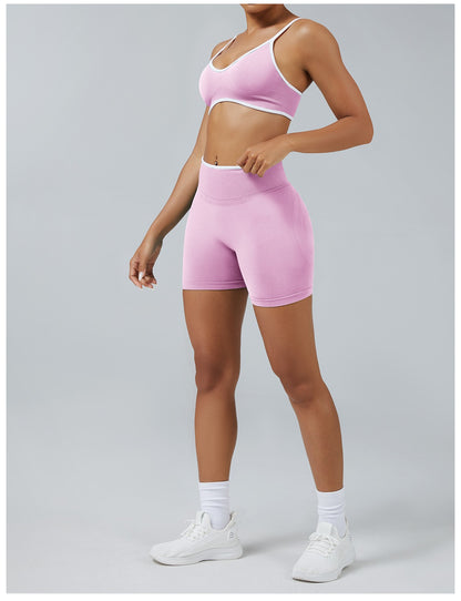 Short Line Rosa Orchidea con il reggiseno, indossato (3)