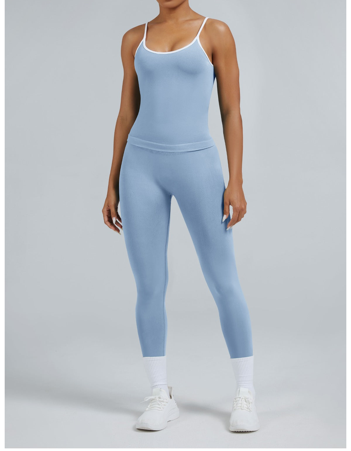 Leggings Line Azzurro Baby con la canotta, indossato (1)