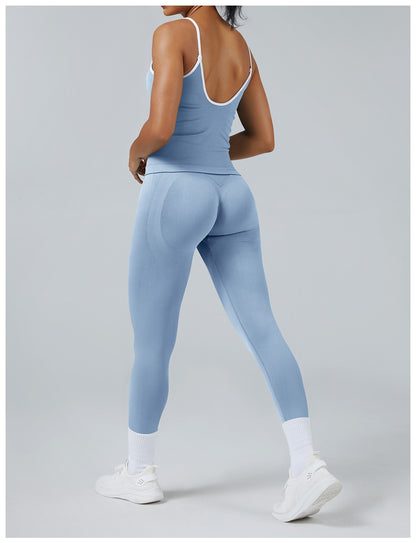 Leggings Line Azzurro Baby con la canotta, indossato (2)