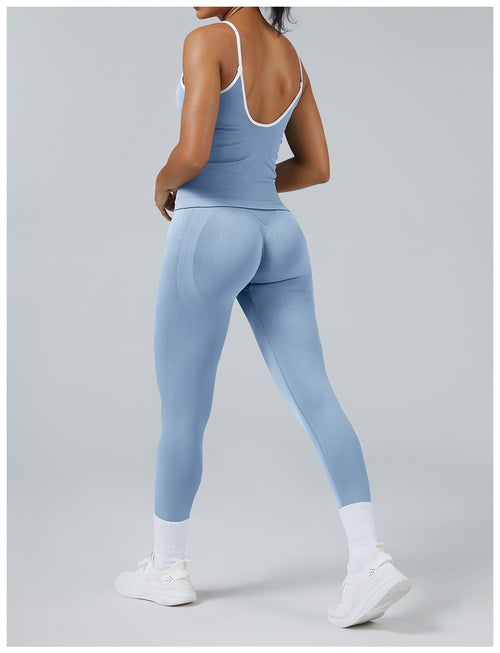 Leggings Line Azzurro Baby con la canotta, indossato (2)