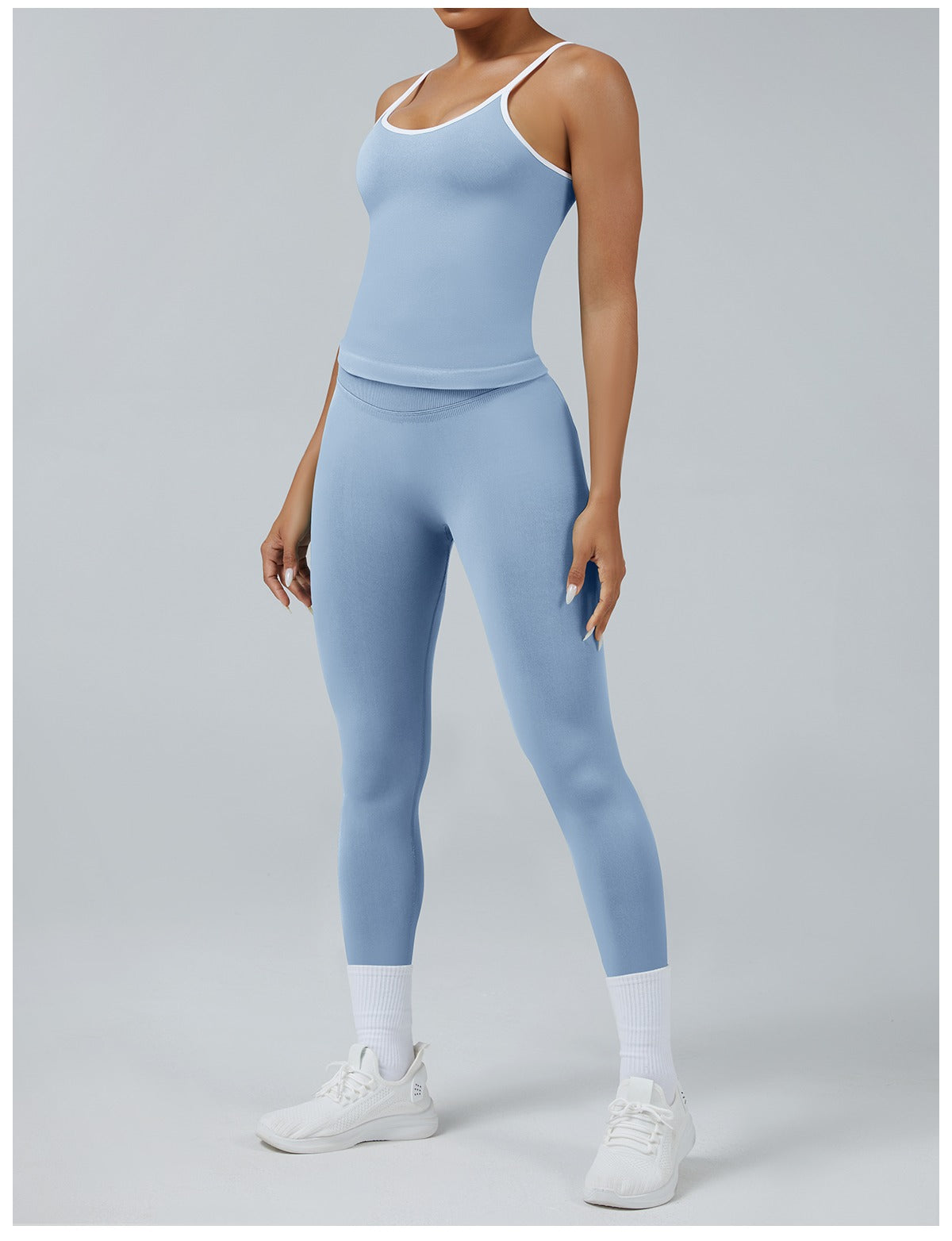 Leggings Line Azzurro Baby con la canotta, indossato (3)