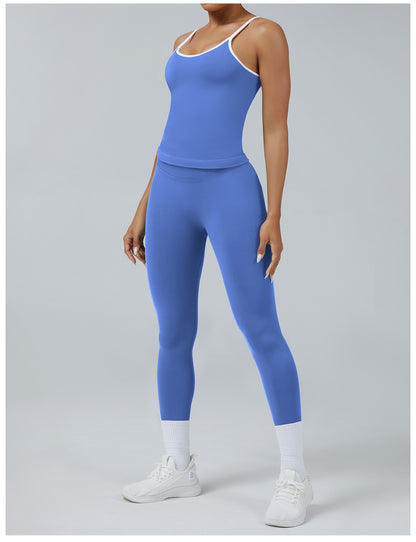 Leggings Line Blu Provenza con la canotta, indossato (3)