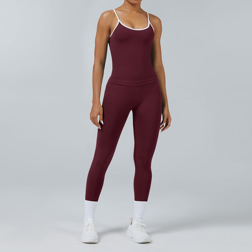 Leggings Line Castagna, indossato con la canotta