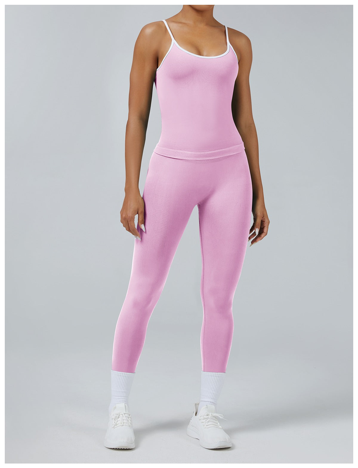 Leggings Line Rosa Orchidea con la canotta, indossato (2)