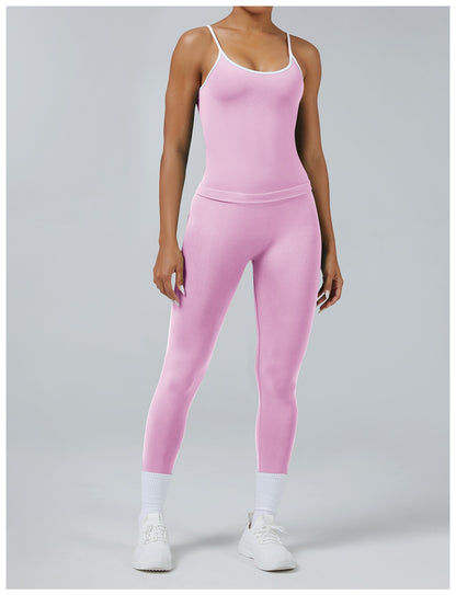 Leggings Line Rosa Orchidea con la canotta, indossato (2)