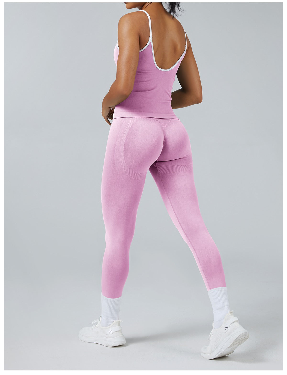 Leggings Line Rosa Orchidea con la canotta, indossato (3)