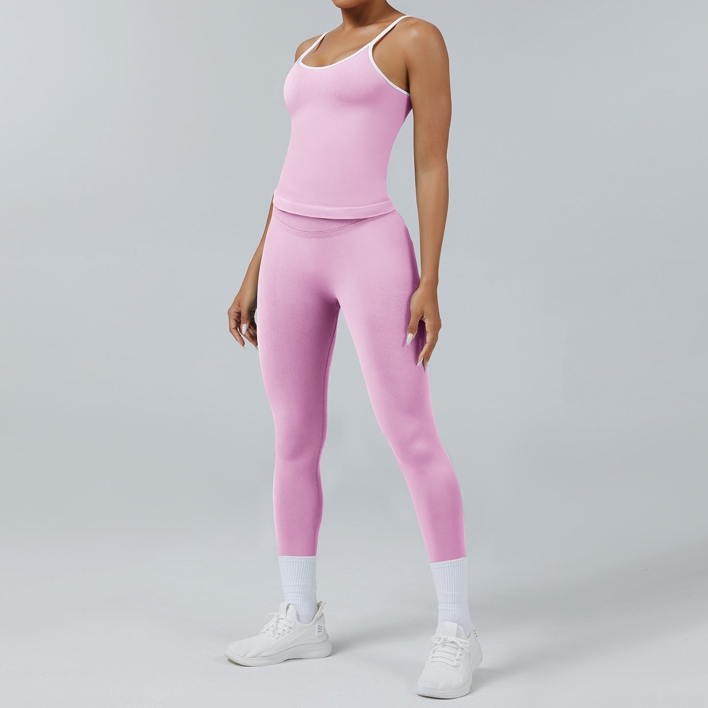 Leggings Line Rosa Orchidea, indossato con la canotta