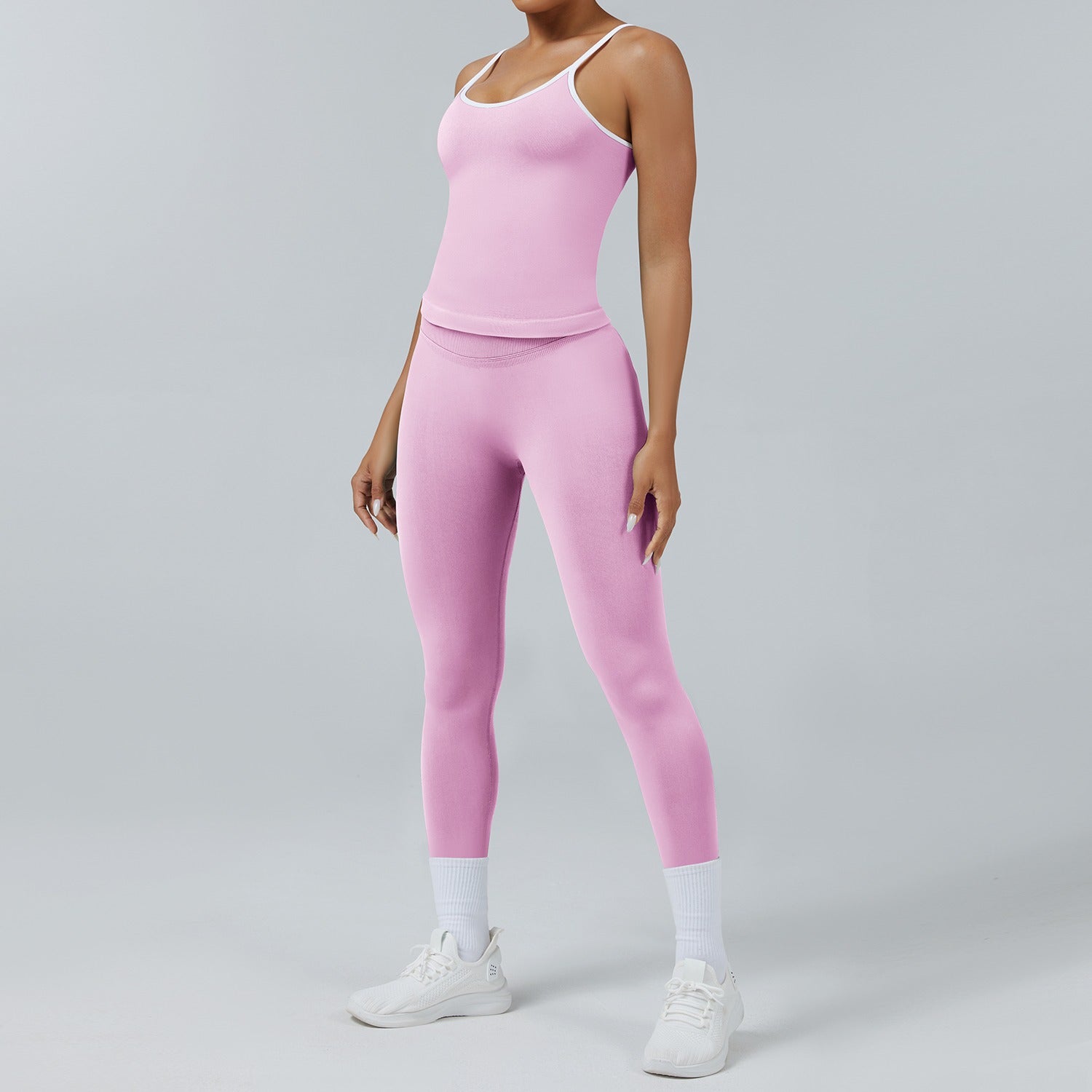 Leggings Line Rosa Orchidea, indossato con la canotta
