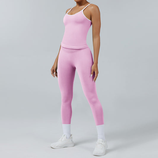 Leggings Line Rosa Orchidea, indossato con la canotta