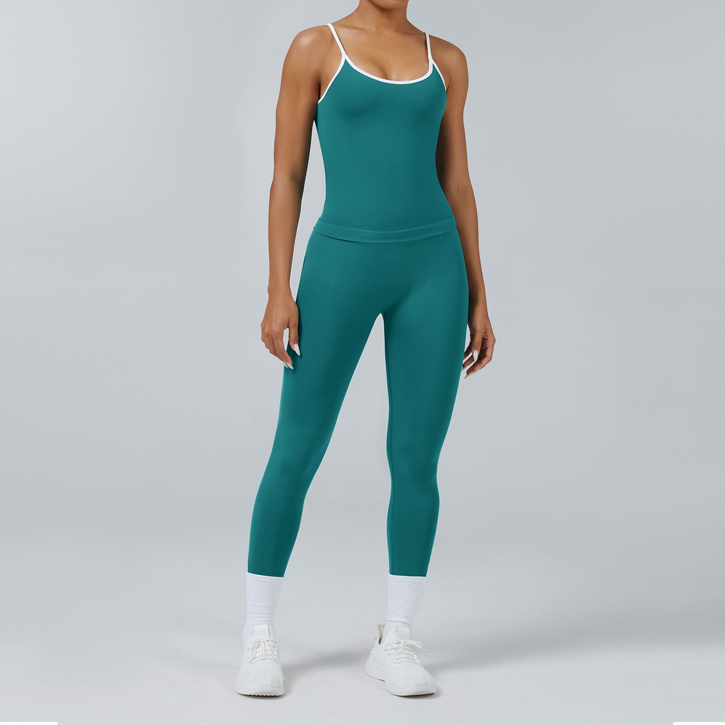 Leggings Line Verde Acqua, indossato con la canotta