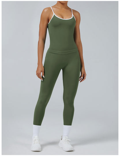 Leggings Line Verde Militare con la canotta, indossato (3)