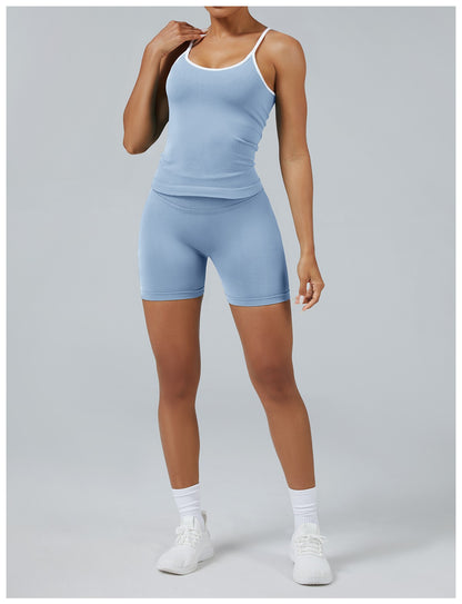 Short Line Azzurro Baby con la canotta, indossato (2)