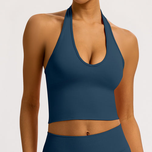 Reggiseno scollo V seamless a coste Sculptline, colore Blu Ottanio