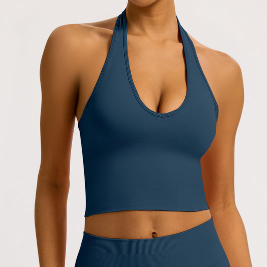 Reggiseno scollo V seamless a coste Sculptline, colore Blu Ottanio