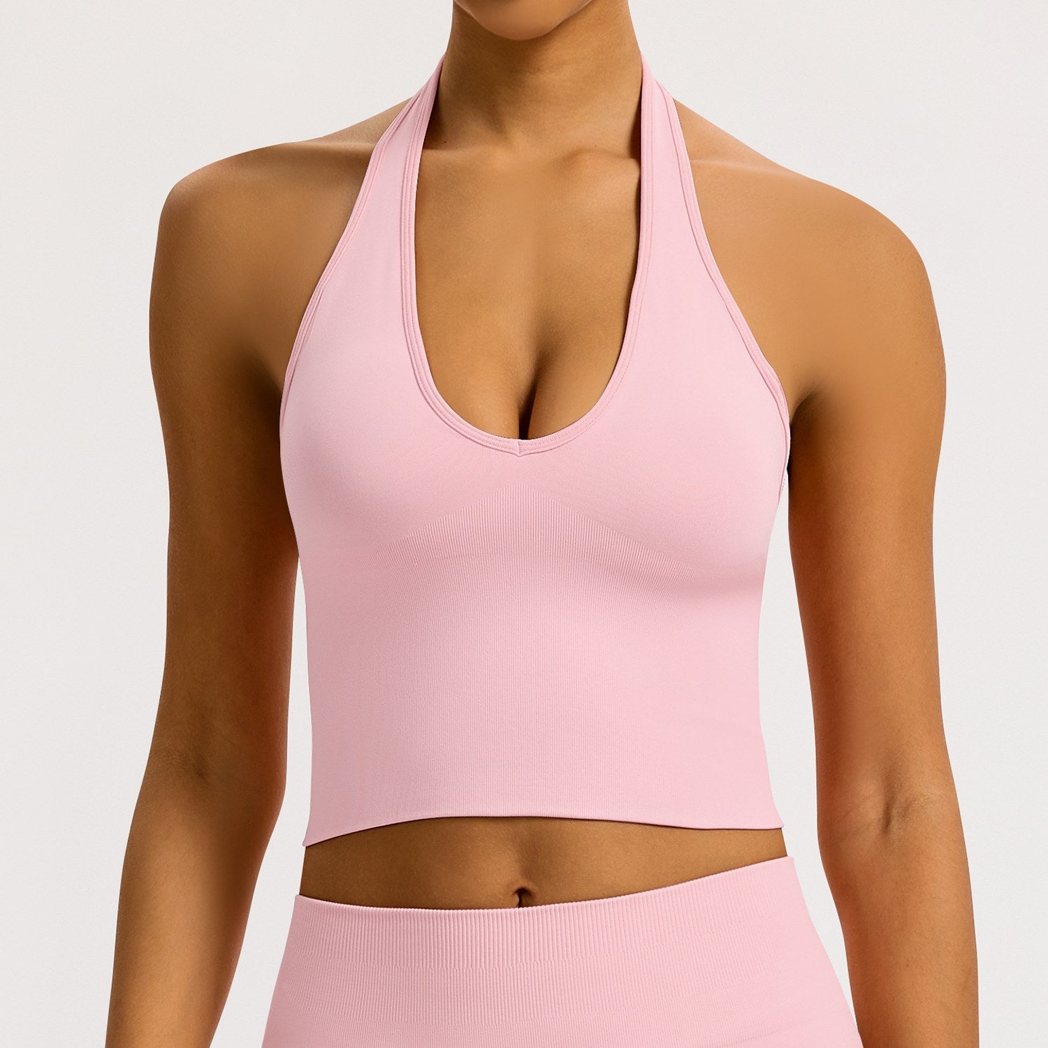 Reggiseno scollo V seamless a coste Sculptline, colore Rosa Pesca