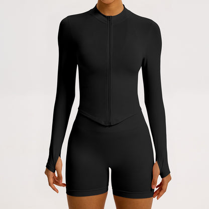 Giacca zip seamless a coste Sculptline, colore Nero