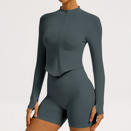 Giacca zip seamless a coste Sculptline, colore Grigio Scuro
