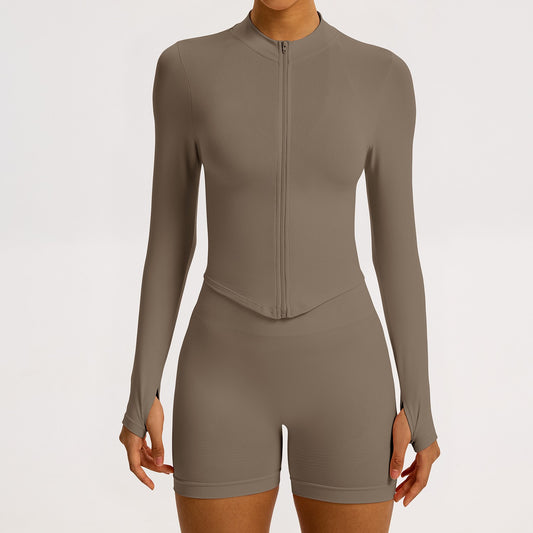 Giacca zip seamless a coste Sculptline, colore Kaki